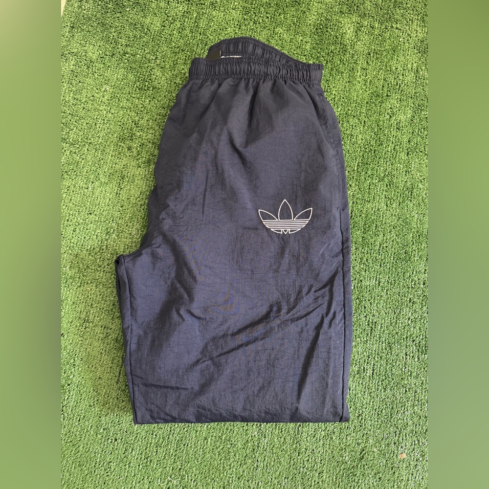 Vtg 90s Adidas Track Pants Trefoil Spell Out Athletic Ankle Zip Nylon Blue💙